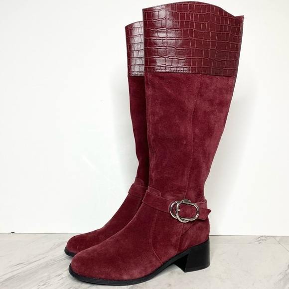 New! Marc Fisher Hailin Suede Wide Calf Riding Boot 6W - Picture 1 of 14